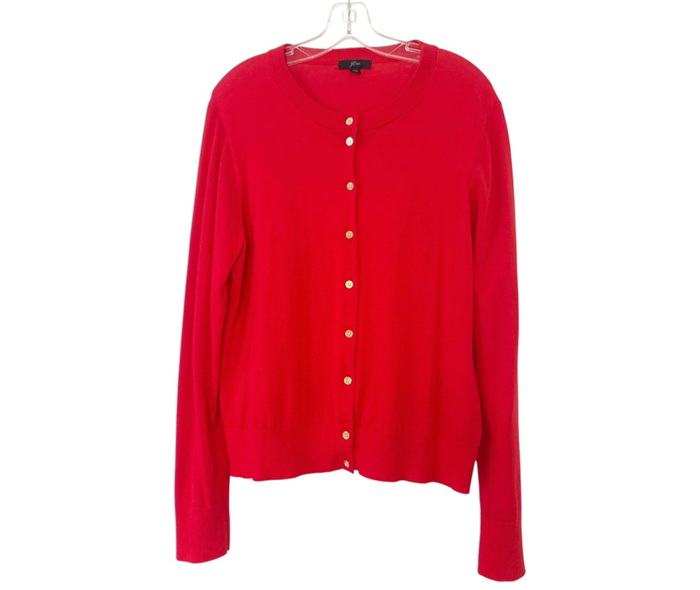 J Crew Cardigan Red Crew Neck Gold Button Preppy Classic Old Money Size XXL